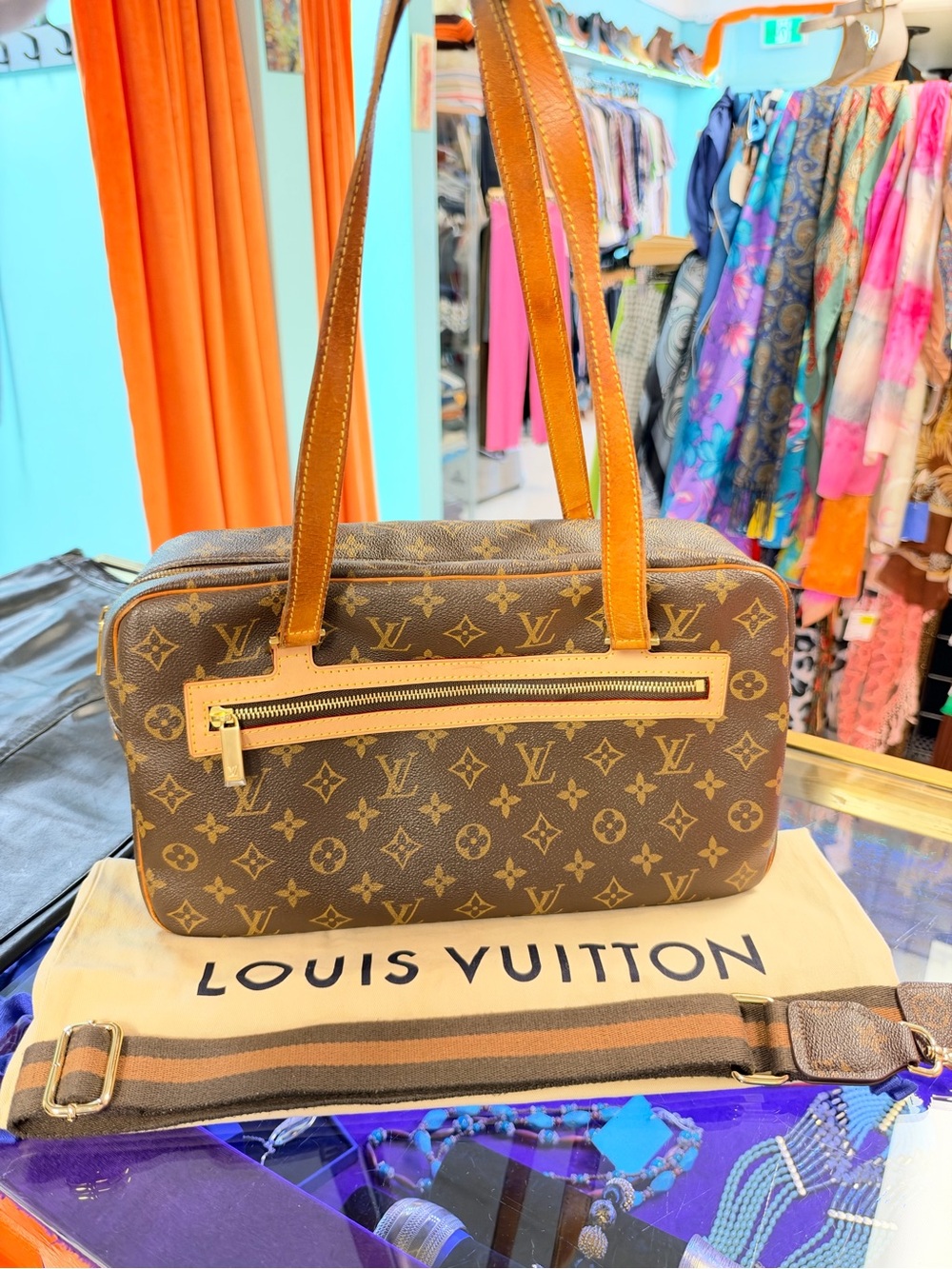 Louis Vuitton Monogram Canvas Shoulder Bag with Tan Trim